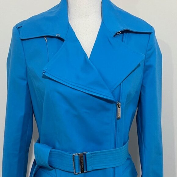 Calvin Klein Blue Zipper Jacket Trench Coat Belted Lined Women's Size S - Picture 2 of 6
